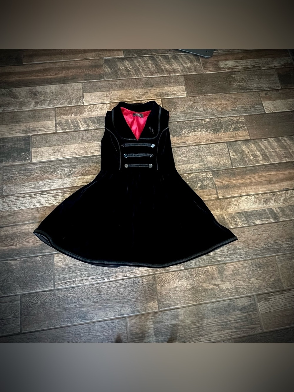 Black Velvet Mini Dress with Red Lining